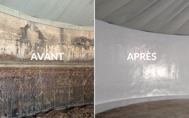 Travaux de réparation sur une cuve de rétention